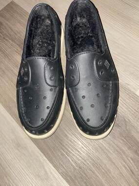 Sperry Men's Authentic Original Float Cozy Faux Fur Lined Boat Shoes Black sz 10